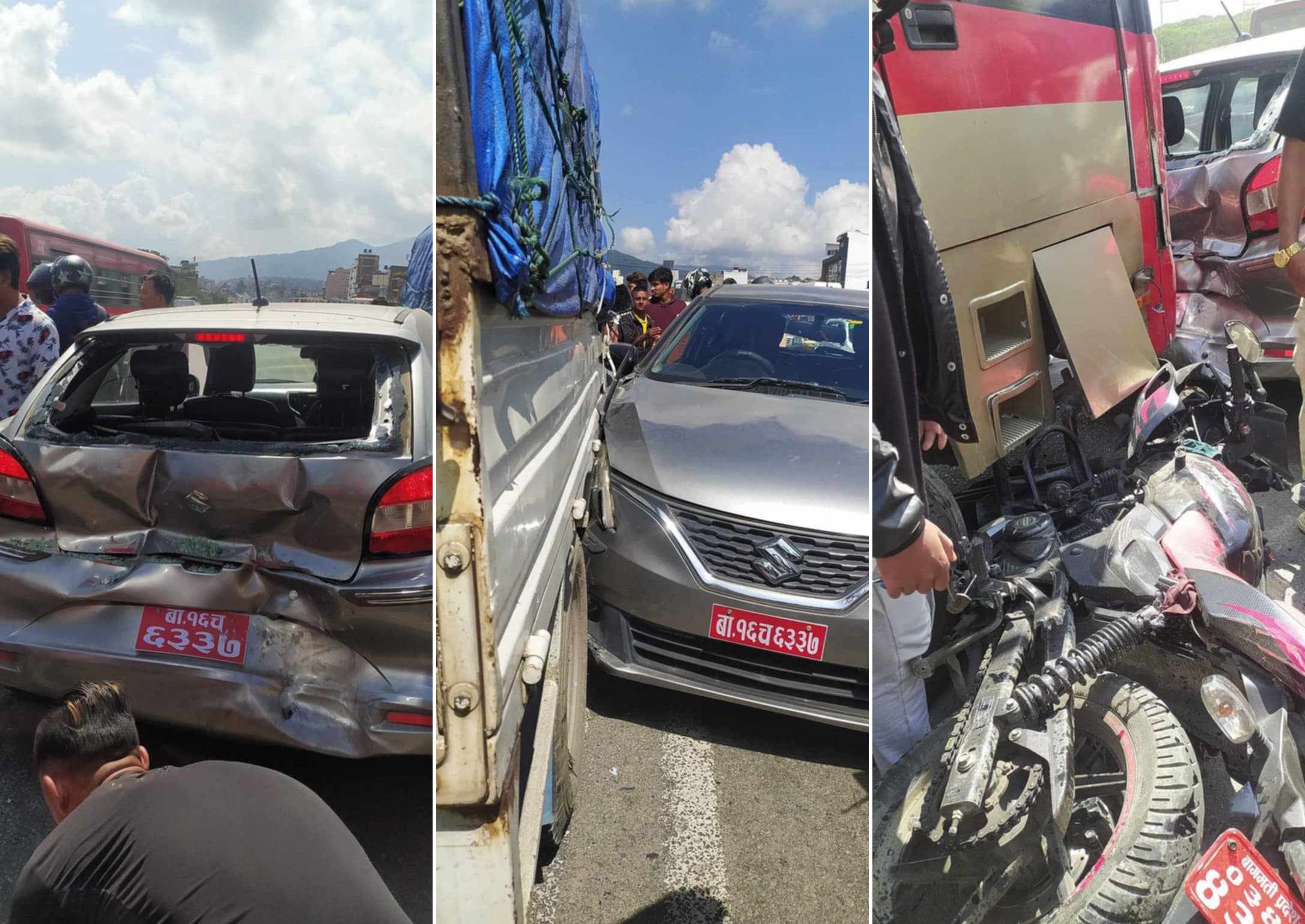 सीतापाइलामा आपसमा ठोकिँदा चारवटा गाडी दुर्घटनामा, मोटरसाइकल चालक घाइते 