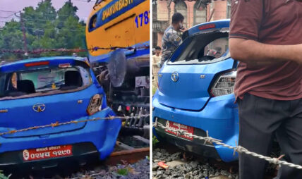 जनकपुरमा रेल र कार ठोक्किए